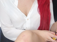 Redhead secretary smokes cork for you - with glasses
