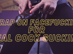 Strap-On Face Fucking for Real Cock Sucking-Slut Training with POV Strap-On and Bisexual Encouragement
