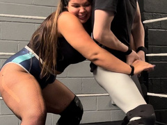 Female throws around male wrestling jobber
