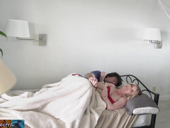 Stepmom shares a single hotel room bed with stepson