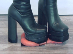 Ambers Super High Chunky Heel Platform Boots - Extreme Cock and Balls Trample - Close View