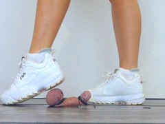 Ambers Dirty Soled Fila Trainers - Extreme Cock and Balls Trample - Floor View