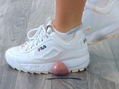 Ambers Dirty Soled Fila Trainers - Extreme Cock and Balls Trample - Cock View (Close)