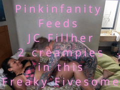 JC Fillher Eats two pussy creampies out of Pinkinfanity in her first 5some (1080p)