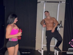 Horny Busty Girl Swallows Huge cock in the gym - Amanda Rabbit & Duncan Saint