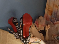 Lady ANGELA sensual vaping in her bedroon red bottom heels