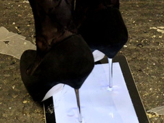 iPad crush under black metal heel metal tipped stiletto high heels