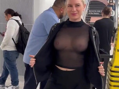 With her tits out at the airport