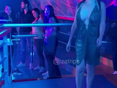Izatrips Downblouse with fantastic and sexy sheer long dress at the nightclub