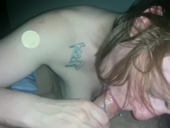 Tattooed redhead ex-girlfriend finishing me in her mouth