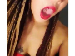CAMSTER - Sexy ebony cam girl with red lipstick shows off her sexy body
