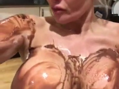 Blonde With Big Tits masturbation With Chocolade
