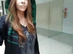 Cute teen girl dildos pussy in mall toilet.nearly caught