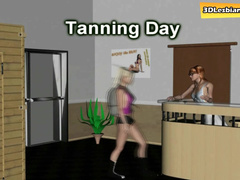 Lesbian women are having fun in tanning room
