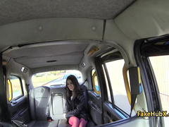 Pink fishnets babe fucks ass in taxi
