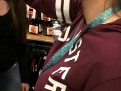 Candid College Teens shopping in tight jeans
