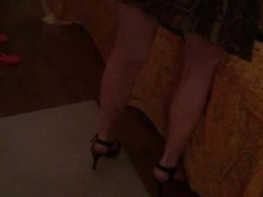 Blonde milf mom in Sunday dress and high heels.
