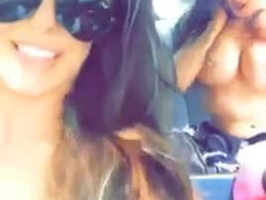 3 Girls driving with their tits out