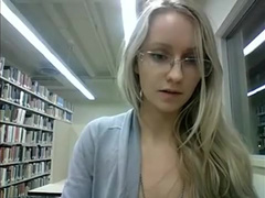 Blonde teen show her tits in the library