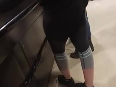 Candid ass leggings beautiful woman at grocery store