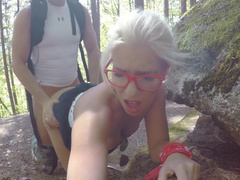 Young Girl is Caught during fucking by a peeper in forest in all 3 holes