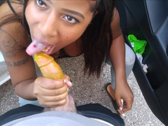 Black Busty Girl Sucks Shaughnessy Shagster White Cock In public and Car