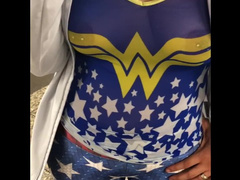 A day with wife in see through wonder women shirt and leggings