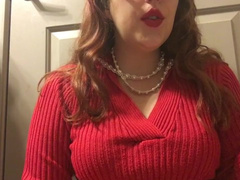 Sexy Redhead Teen Smoking in Red Sweater Red Lipstick and Red Nail Polish