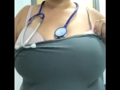 Naughty nurse at it again sucking and biting my own nipples has me wet
