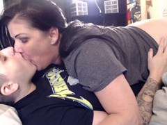 Hot MILF Lesbian Cougar Kissing much Younger Dyke Lesbians Makeout