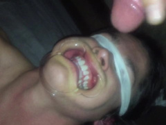 Housewife Throat Fuck Cum Swallow with Dental Gag!