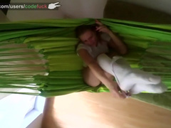 CODEFUCK sexy solo in green hammock masturbate in stockings in private premium video