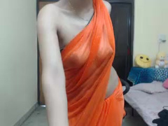 desi_simran orange saree nude show