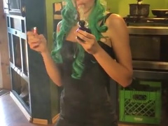 Teal Haired Goddess Blows best Smoke Rings in the Universe