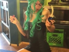 Teal Haired Goddess Blows best Smoke Rings in the Universe