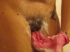 Washing my Hairy Cunt and Ass. Playing with Pussy Hairy