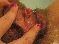 Big Clit Hairy Pussy Girl Masturbating in the Bathtub